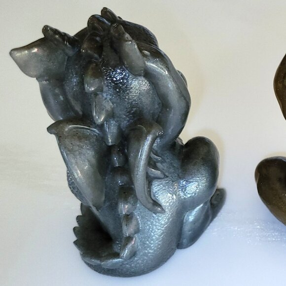 DRAGON TRIO Resin Figurines gold silver copper NEW collectible Hear See Speak No - Picture 4 of 6